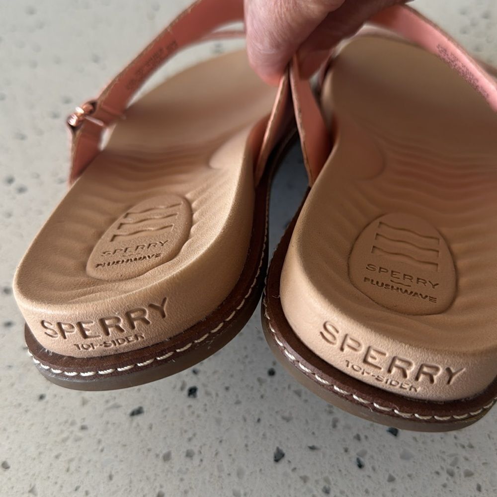 SPERRY Wave Side PLUSHWAVE Peach Leather Strap Sandals Slides Casual Comfort 9.5 - Picture 11 of 12
